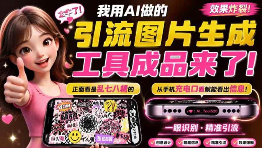 （20182期）自媒体引流工具来了，把你的微信藏到图片中，正面看是乱七八糟的乱码，手机平躺从充电口看就能看出实际内容-卓越网创