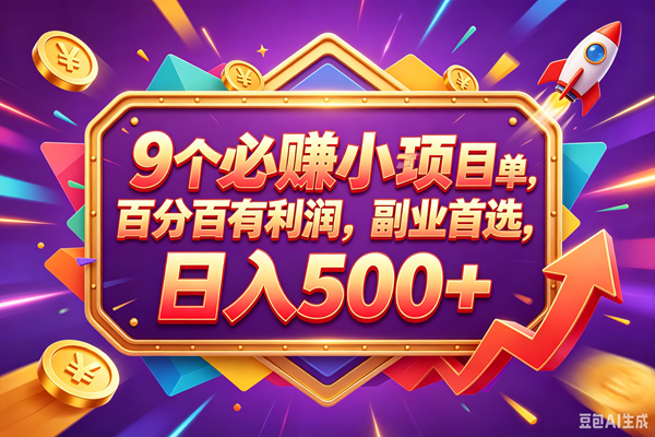 （18462期）9个必赚钱的小项目，百分百赚米，无脑简单，副业首选，日入380+-卓越网创