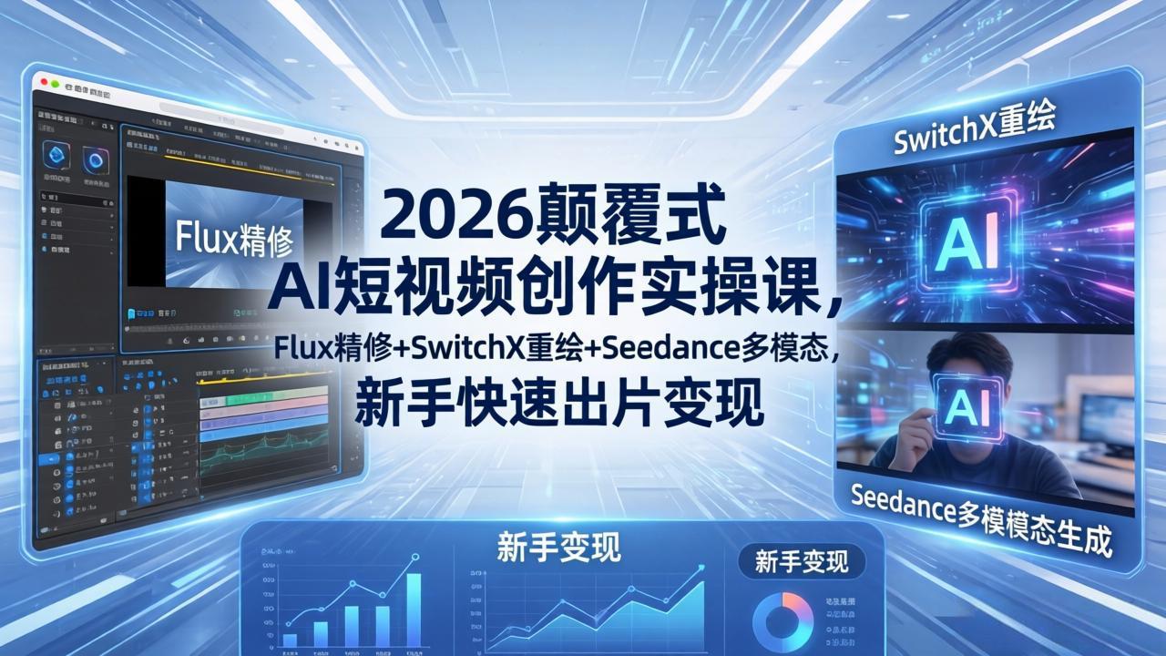 2026颠覆式 AI短视频创作课-5月更新,Flux精修+SwitchX重绘+Seedance多模态,新手快速出片变现 2026颠覆式 AI短视频创作课-5月更新,Flux精修+SwitchX重绘+Seedance多模态,新手快速出片变现