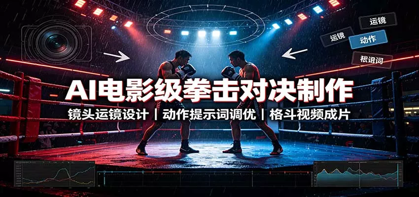 AI电影级拳击对决制作：镜头运镜设计，动作提示词调优，格斗视频成片-卓越网创