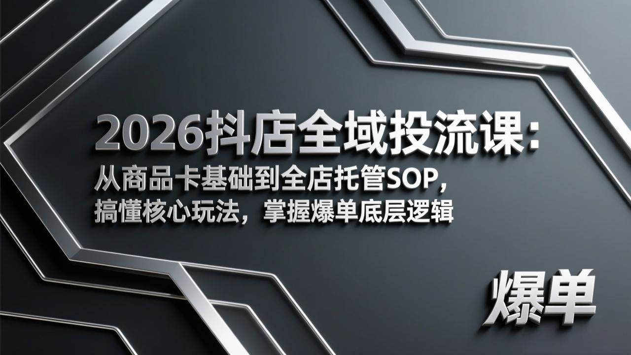 (17569期)2026抖店全域投流课:从商品卡基础到全店托管SOP,搞懂核心玩法,掌握爆单底层逻辑-卓越网创