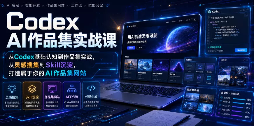 Codex AI作品集实战课,从Codex基础认知到作品集实战,从灵感搜集到Skill沉淀,打造属于你的AI作品集网站 Codex AI作品集实战课,从Codex基础认知到作品集实战,从灵感搜集到Skill沉淀,打造属于你的AI作品集网站