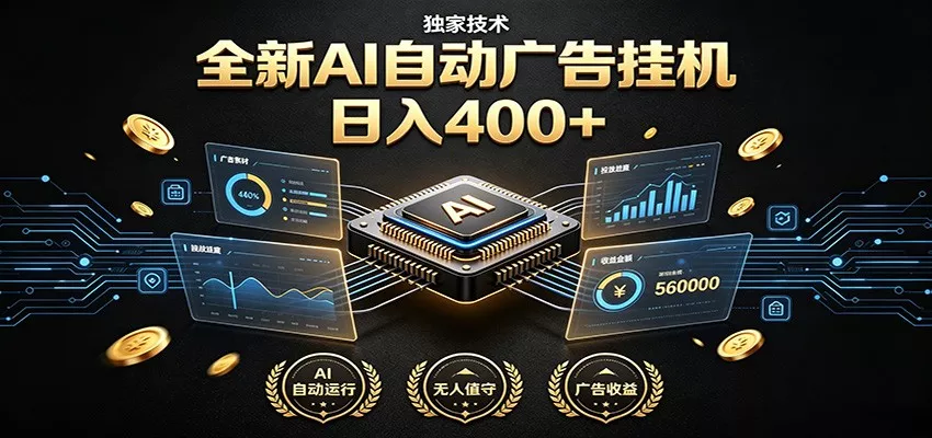 全新AI自动广告挂机 独家技术 躺赚400+ 全程无需人工值守-卓越网创