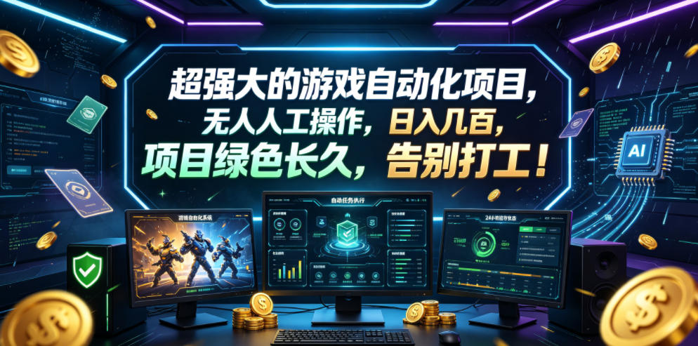 超强大的游戏自动化项目，无人人工操作，日入几百，项目绿色长久，告别打工！【揭秘】-卓越网创