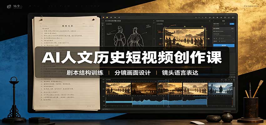 AI人文历史短视频创作课：赛道对标、剧本分镜制图，掌握视频完整产出流程-卓越网创