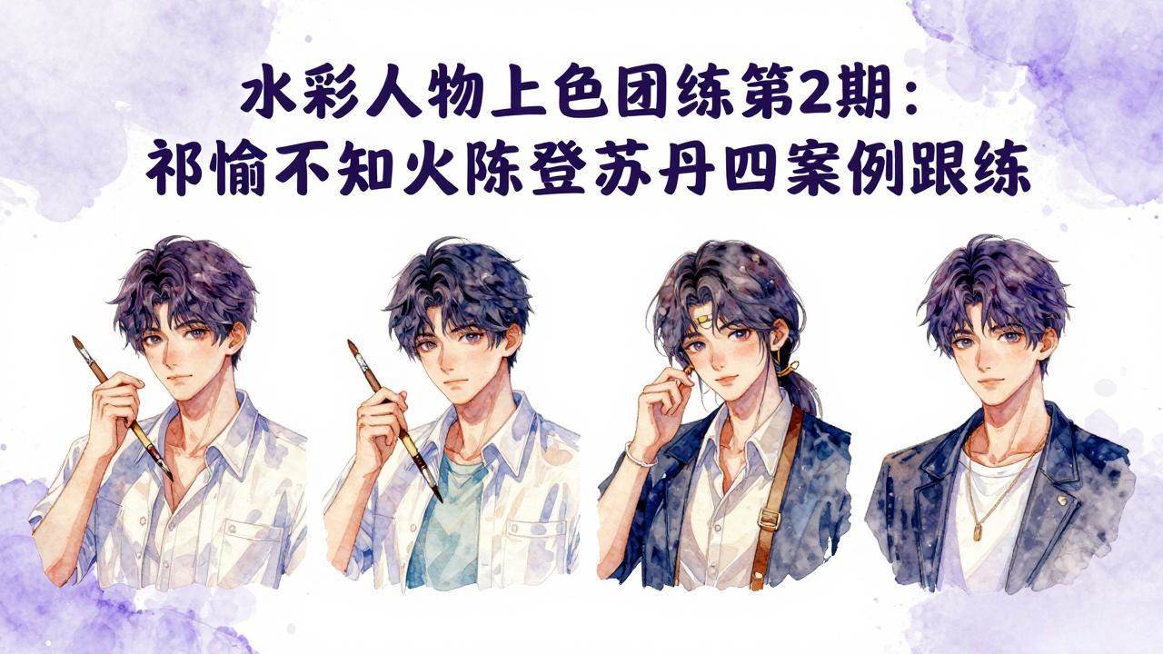 (17954期)水彩人物上色团练第2期:祁煜不知火陈登苏丹四案例跟练,手把手提升绘画能力-卓越网创