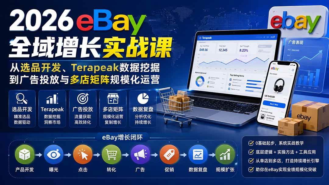 (20023期)2026-Vincent eBay全域增长实战课-无水印:从选品开发、Terapeak数据挖掘到广告投放与多店矩阵规模化运营 (20023期)2026-Vincent eBay全域增长实战课-无水印:从选品开发、Terapeak数据挖掘到广告投放与多店矩阵规模化运营