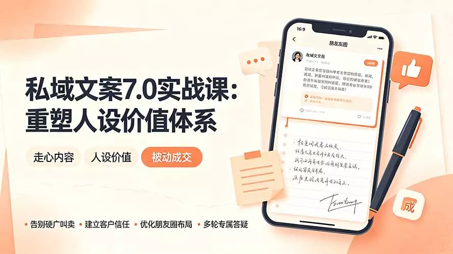 私域文案实战课7.0:重塑人设价值体系|-告别硬广推销×走心内容×自我价值塑造,实现被动成交 私域文案实战课7.0:重塑人设价值体系|-告别硬广推销×走心内容×自我价值塑造,实现被动成交