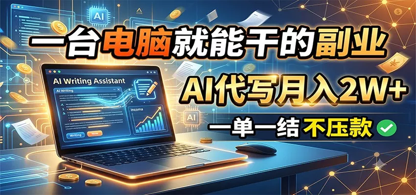 一台电脑就能干的副业,AI代写月入2W+,一单一结不压款 一台电脑就能干的副业,AI代写月入2W+,一单一结不压款