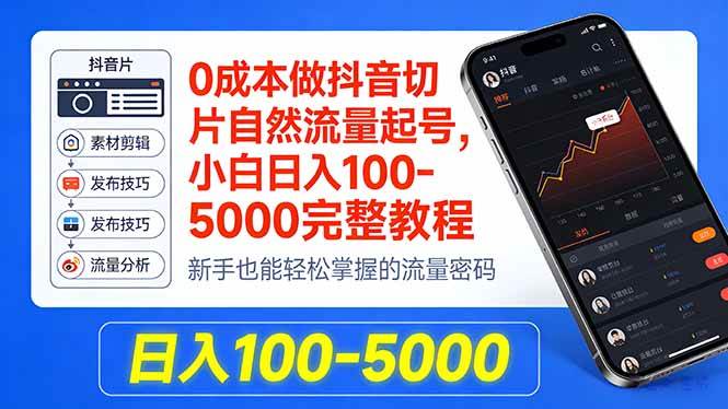 (18024期)0成本做抖音切片自然流量起号,小白日入100-5000完整教程-卓越网创