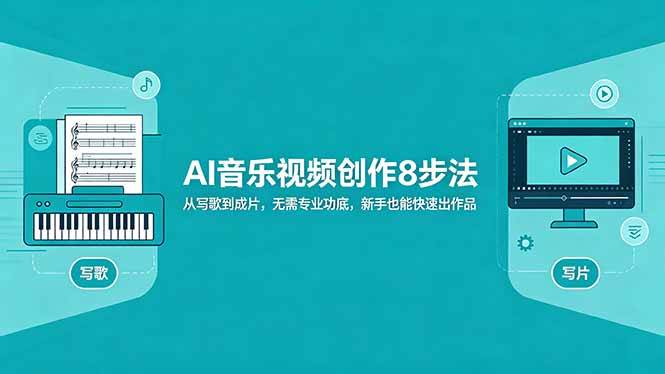 （18340期）AI音乐视频创作8步法：从写歌到成片，无需专业功底，新手也能快速出作品-卓越网创