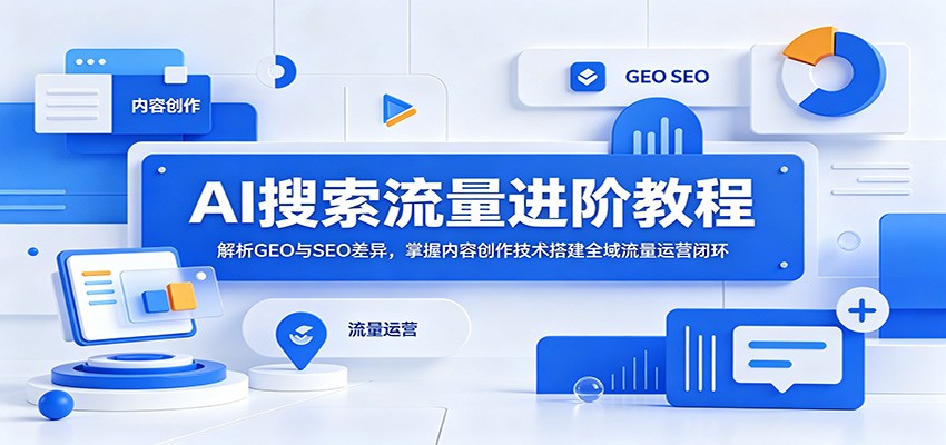 AI搜索流量进阶教程:解析GEO与SEO差异,掌握内容创作技术搭建全域流量运营闭环-卓越网创