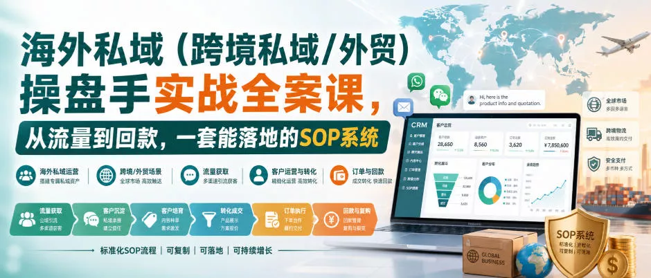 海外私域(跨境私域/外贸)操盘手实战全案课,从流量到回款,一套能落地的SOP系统-卓越网创