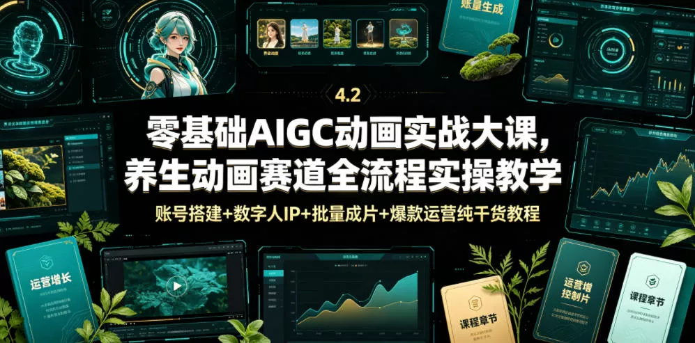 零基础AIGC动画实战大课,养生动画赛道全流程实操教学,账号搭建+数字人IP+批量成片+爆款运营纯干货教程 零基础AIGC动画实战大课,养生动画赛道全流程实操教学,账号搭建+数字人IP+批量成片+爆款运营纯干货教程