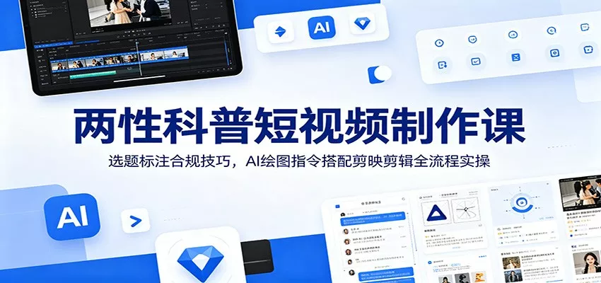 两性科普短视频制作课：选题标注合规技巧，AI绘图指令搭配剪映剪辑全流程实操-卓越网创