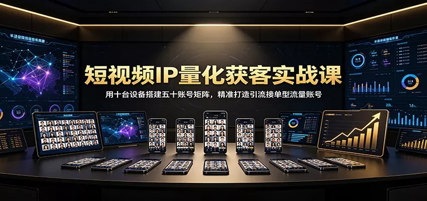 短视频IP量化获客实战课：用十台设备搭建五十账号矩阵，精准打造引流接单型流量账号-卓越网创