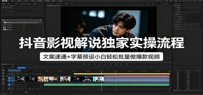 抖音影视解说独家实操流程,文案速通+字幕预设小白轻松批量做爆款视频-卓越网创