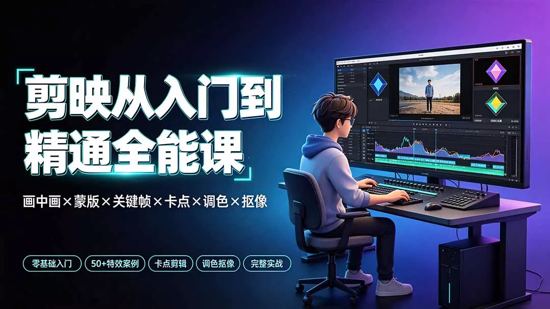 剪映从入门到精通全能课：画中画×蒙版×关键帧×卡点×调色×抠像，一站式掌握剪辑核心技能
