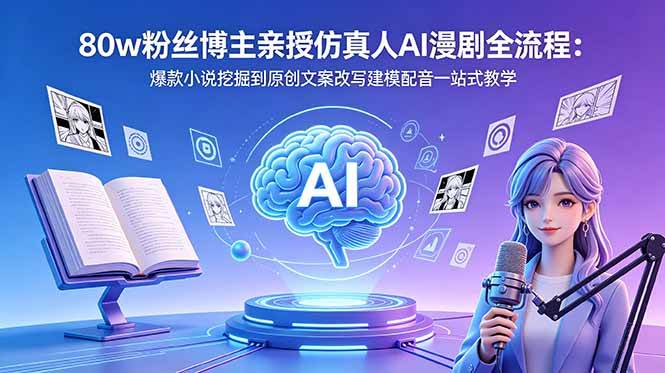 (18581期)80w粉丝博主亲授仿真人AI漫剧全流程:爆款小说挖掘到原创文案改写建模配音一站式教学-卓越网创