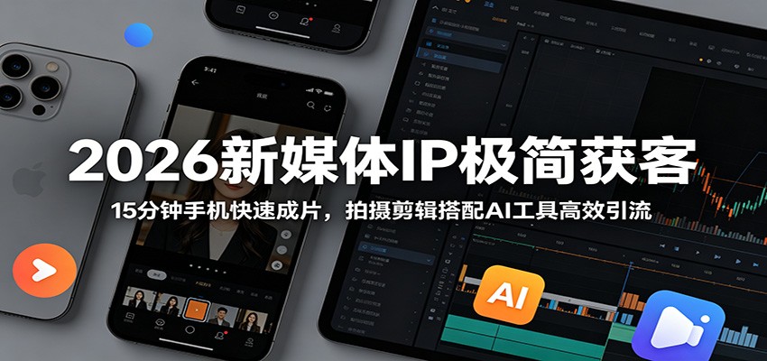 2026新媒体IP极简获客:15分钟手机快速成片,拍摄剪辑搭配AI工具高效引流 2026新媒体IP极简获客:15分钟手机快速成片,拍摄剪辑搭配AI工具高效引流