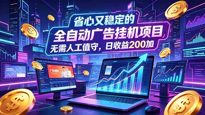 （18899期）全自动广告挂机项目，全程无需人工值守。稳定创收每日收益200+-卓越网创