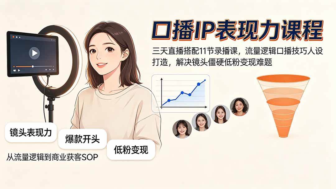 (19604期)口播IP表现力课程|三天直播搭配11节录播课,流量逻辑口播技巧人设打造,解决镜头僵硬低粉变现难题 (19604期)口播IP表现力课程|三天直播搭配11节录播课,流量逻辑口播技巧人设打造,解决镜头僵硬低粉变现难题