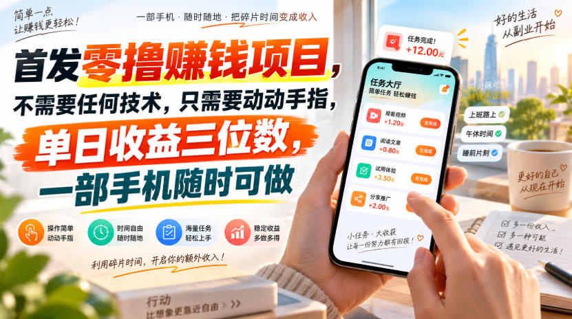 首发零撸賺钱项目，不需要任何技术，只需要动动手指，单日收益三位数，一部手机随时可做【揭秘】-卓越网创