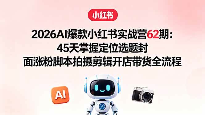 (18606期)2026AI爆款小红书实战营62期:45天掌握定位选题封面涨粉脚本拍摄剪辑开店带货全流程 (18606期)2026AI爆款小红书实战营62期:45天掌握定位选题封面涨粉脚本拍摄剪辑开店带货全流程