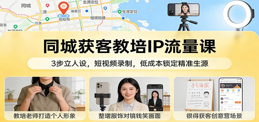 同城获客教培IP流量课：3步立人设，短视频录制，低成本锁定精准生源-卓越网创