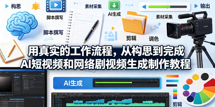 用真实的工作流程，从构思到完成AI短视频和网络剧视频生成制作教程-中英字幕-卓越网创