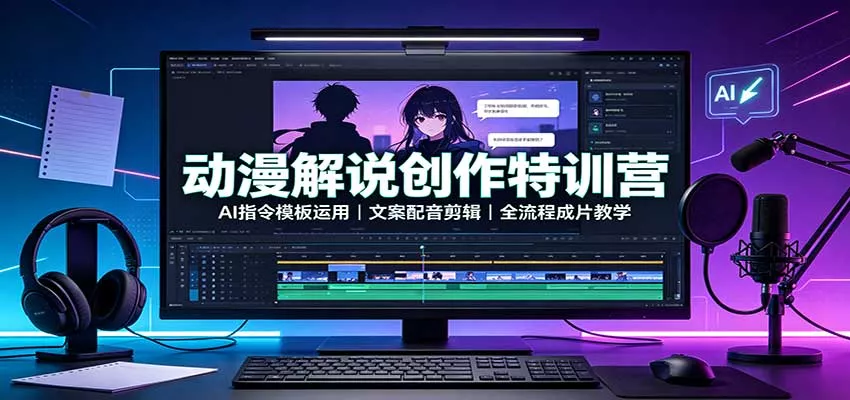 动漫解说创作特训营:AI指令模板运用,文案配音剪辑,全流程成片教学-卓越网创