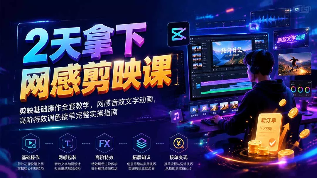 2天拿下网感剪辑课|剪映基础操作全套教学,网感音效文字动画,高阶特效调色接单完整实操指南 2天拿下网感剪辑课|剪映基础操作全套教学,网感音效文字动画,高阶特效调色接单完整实操指南