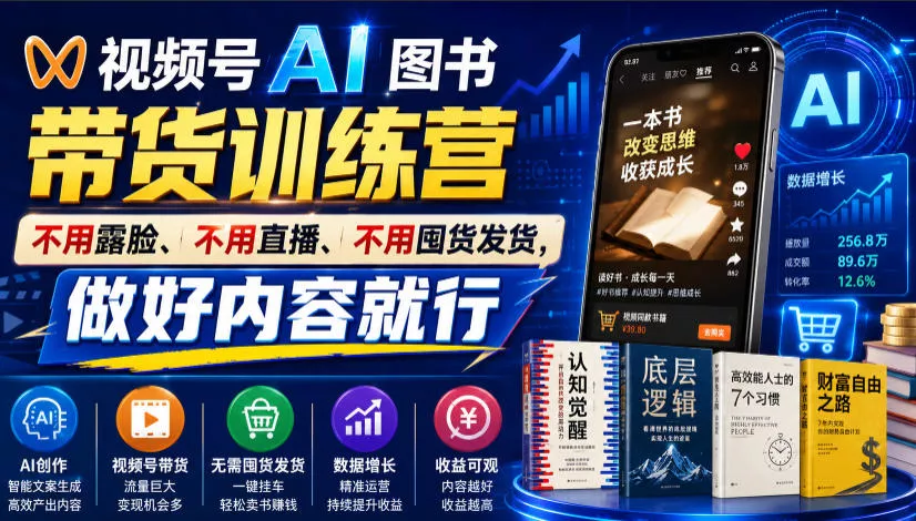 视频号AI图书带货训练营,不用露脸、不用直播、不用囤货发货,做好内容就行,一条爆款视频佣金8942 视频号AI图书带货训练营,不用露脸、不用直播、不用囤货发货,做好内容就行,一条爆款视频佣金8942