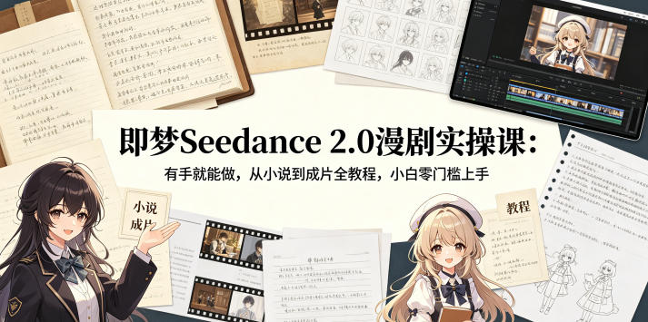 即梦Seedance 2.0漫剧实操课:有手就能做,从小说到成片全教程,小白零门槛上手-卓越网创