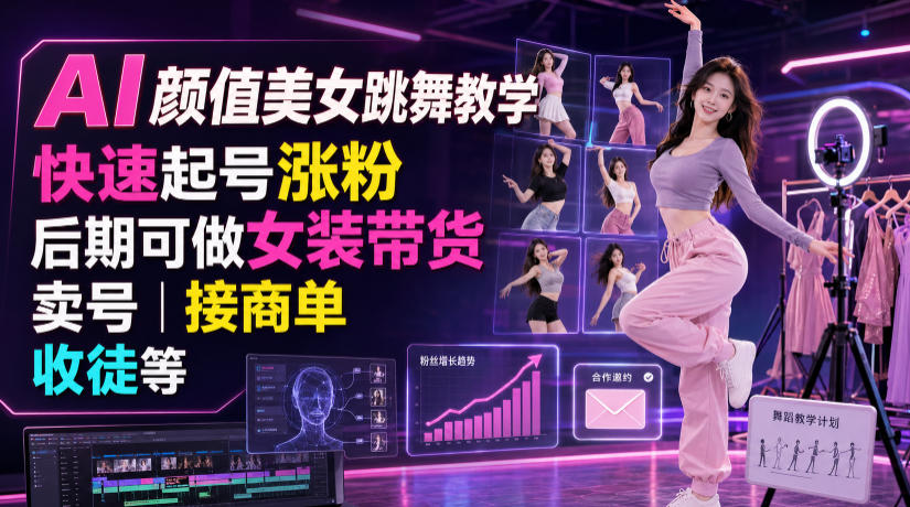 AI颜值美女跳舞教学,快速起号涨粉,后期可做女装带货,卖号,接商单,收徒等 AI颜值美女跳舞教学,快速起号涨粉,后期可做女装带货,卖号,接商单,收徒等