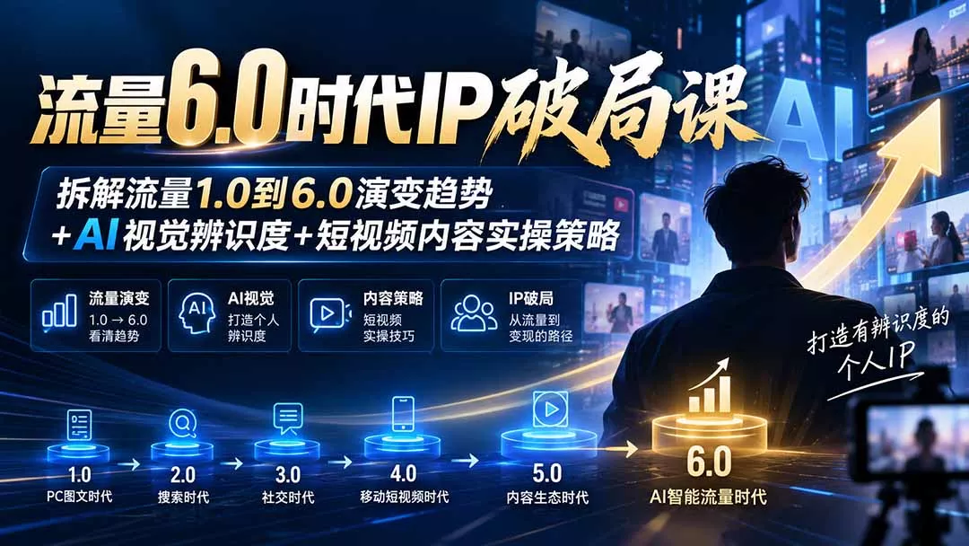 流量6.0时代IP破局课-更新：拆解流量1.0到6.0演变趋势+AI视觉辨识度+短视频内容实操策略