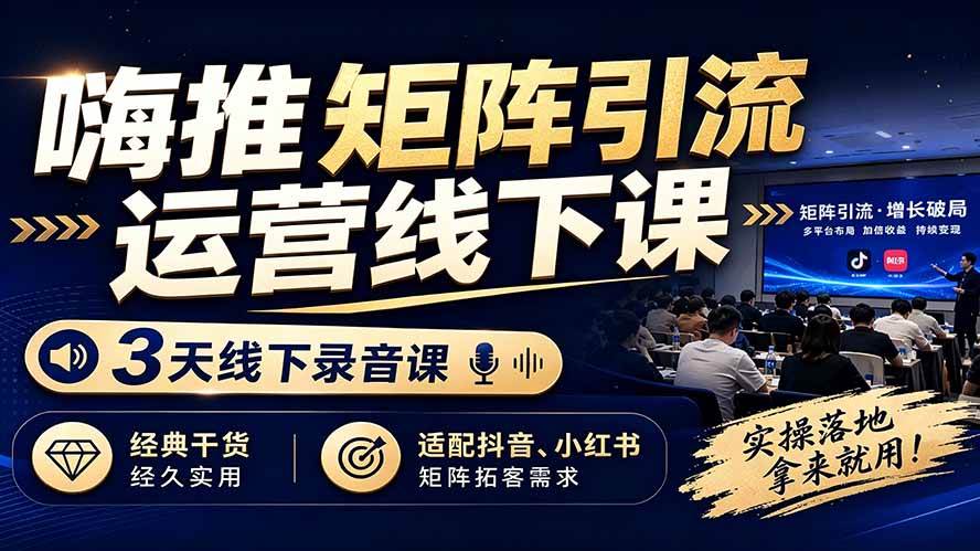 (19552期)嗨推矩阵引流运营线下课,3天线下录音课,经典干货经久实用,适配抖音、小红书矩阵拓客需求 (19552期)嗨推矩阵引流运营线下课,3天线下录音课,经典干货经久实用,适配抖音、小红书矩阵拓客需求