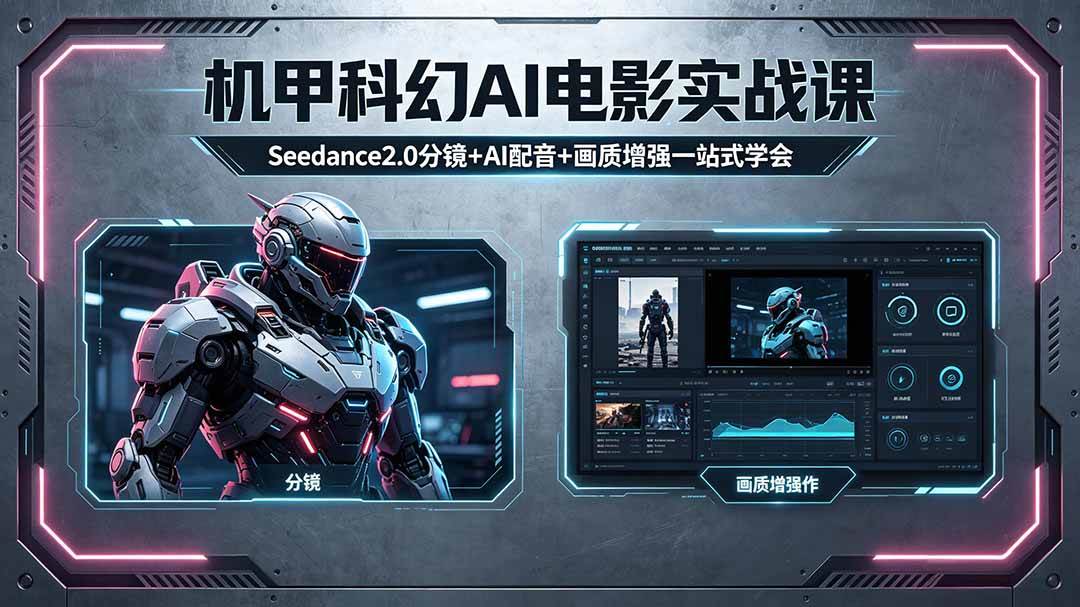 (18298期)机甲科幻 AI 电影实战课,Seedance2.0 分镜 + AI 配音 + 画质增强一站式学会-卓越网创
