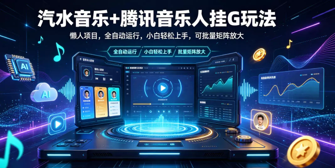 汽水音乐+腾讯音乐人挂G玩法,懒人项目,全自动运行,小白轻松上手,可批量矩阵放大【揭秘】-卓越网创