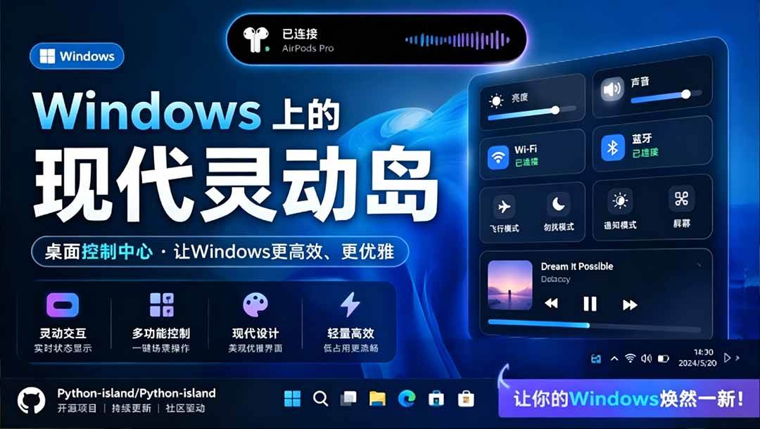 (19104期)Windows也能拥有桌面灵动岛!现代化的系统控制中心,让你的电脑多个黑刘海,PyIsland (19104期)Windows也能拥有桌面灵动岛!现代化的系统控制中心,让你的电脑多个黑刘海,PyIsland