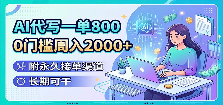 AI代写一单800，0门槛周入2000+，附永久接单渠道，长期可干-卓越网创