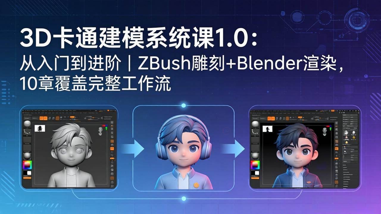 （18035期）3D卡通建模系统课1.0：从入门到进阶｜ZBrush雕刻+Blender渲染，10章覆盖完整工作流-卓越网创