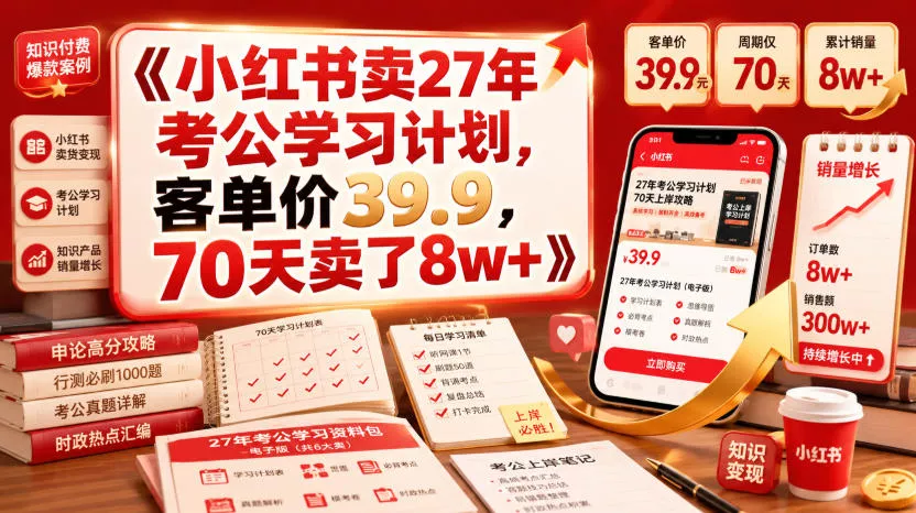 小红书卖27年考公学习计划,客单价39.9,70天卖了8w+! 小红书卖27年考公学习计划,客单价39.9,70天卖了8w+!
