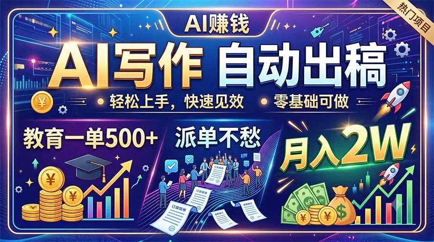 AI写作自动出稿,教育一单500+,派单不愁,月入2W AI写作自动出稿,教育一单500+,派单不愁,月入2W