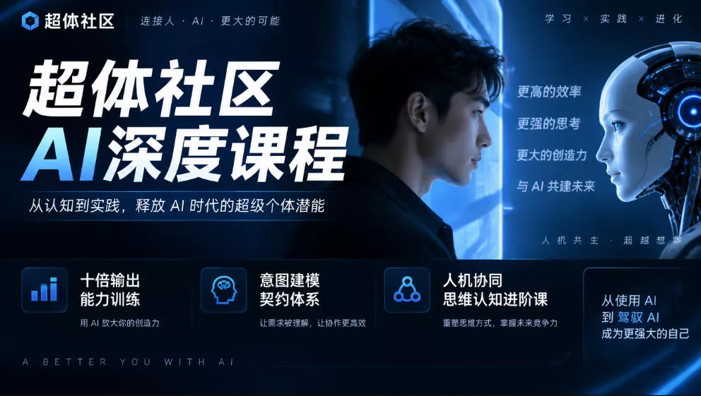 超体社区AI深度课程，十倍输出能力训练，意图建模契约体系，人机协同思维认知进阶课-卓越网创