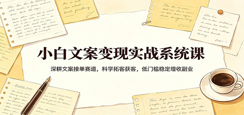 小白文案变现实战系统课:深耕文案接单赛道,科学拓客获客,低门槛稳定增收副业 小白文案变现实战系统课:深耕文案接单赛道,科学拓客获客,低门槛稳定增收副业