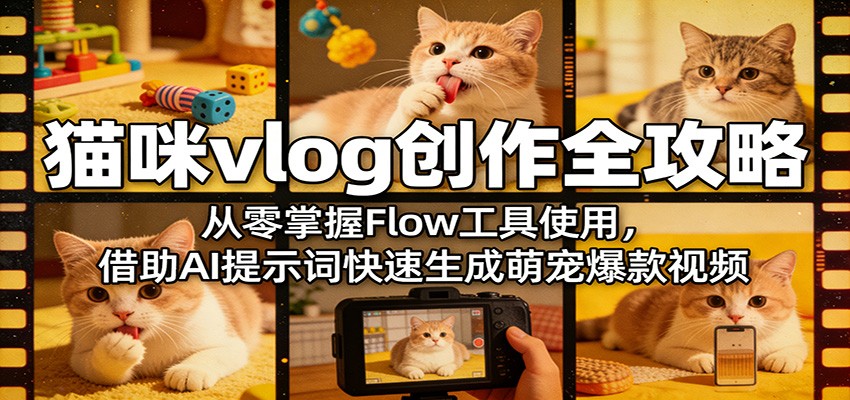 猫咪vlog创作全攻略:从零掌握Flow工具使用,借助AI提示词快速生成萌宠爆款视频-卓越网创
