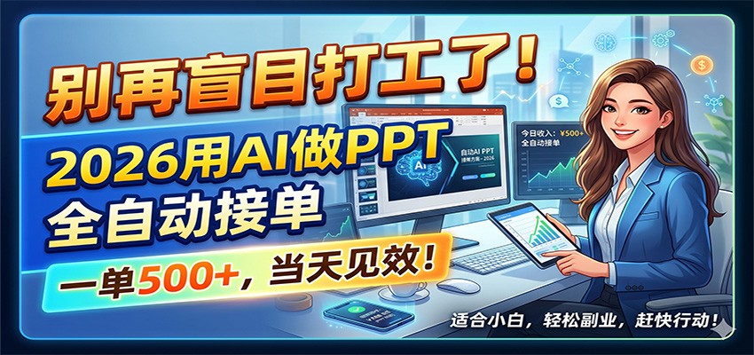 别再盲目打工了!2026用AI做PPT全自动接单,一单5张+,当天见效!-卓越网创