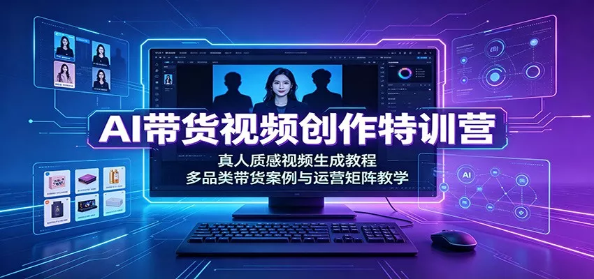 AI带货视频创作特训营：真人质感视频生成教程，多品类带货案例与运营矩阵教学-卓越网创