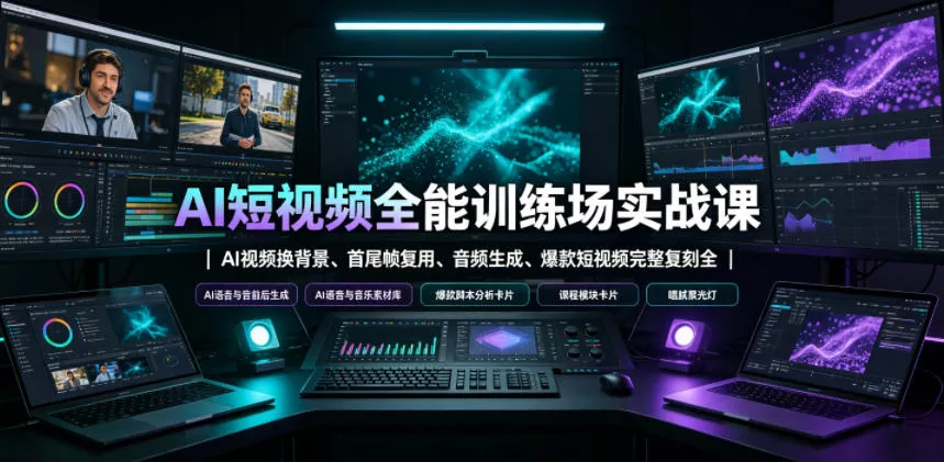 AI短视频全能训练场实战课|AI视频换背景、首尾帧复用、音频生成、爆款短视频完整复刻全套实操教学 AI短视频全能训练场实战课|AI视频换背景、首尾帧复用、音频生成、爆款短视频完整复刻全套实操教学